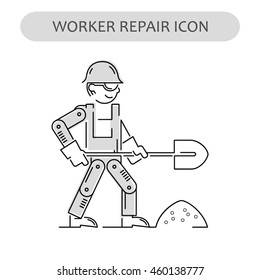 Worker Repair Icon. Building and construction logo. Isolated gray sign white background. Vector illustration. Usable for web, infographic and print