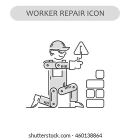 Worker Repair Icon. Building and construction logo. Isolated gray sign white background. Vector illustration. Usable for web, infographic and print