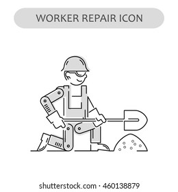 Worker Repair Icon. Building and construction logo. Isolated gray sign white background. Vector illustration. Usable for web, infographic and print