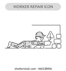 Worker Repair Icon. Building and construction logo. Isolated gray sign white background. Vector illustration. Usable for web, infographic and print