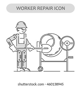 Worker Repair Icon. Building and construction logo. Isolated gray sign white background. Vector illustration. Usable for web, infographic and print