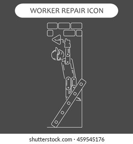 Worker Repair Icon. Isolated white sign black background. Vector illustration. Usable for web, infographic and print