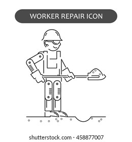 Worker Repair Icons set. Building and construction logo collection. Isolated black sign white background. Vector illustration. Usable for web, infographic and print.