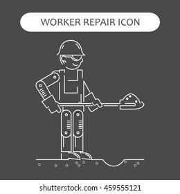 Worker Repair Icons set. Building and construction logo collection. Isolated white sign black background. Vector illustration. Usable for web, infographic and print