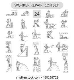 Worker Repair Icons set. Building and construction logo collection. Isolated gray sign white background. Vector illustration. Usable for web, infographic and print