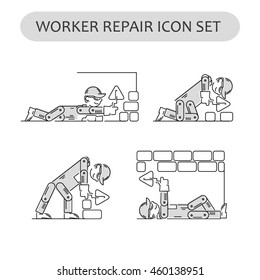 Worker Repair Icons set. Building and construction logo collection. Isolated gray sign white background. Vector illustration. Usable for web, infographic and print