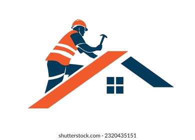 Worker Repairing Roof vector illustration