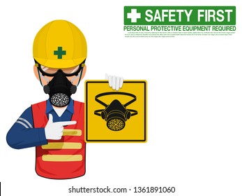 A worker with respiratory mask is presenting respiratory mask sign