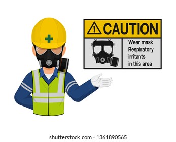 Worker Respiratory Mask Presenting Respiratory Mask Stock Vector ...