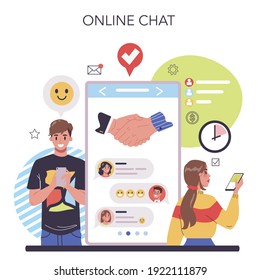 Worker responsibilities online service or platform. Personnel management and empolyee adaptation. Online chat. Isolated flat vector illustration