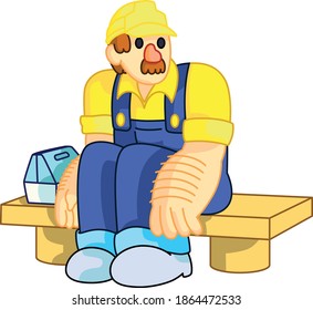 Worker resting and about to have lunch