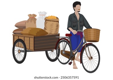 El trabajador está montando bicicletas con sidecars. aislado en diseño de Vector de fondo blanco