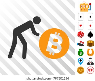 Worker Roll Bitcoin icon with bonus gamble images. Vector illustration style is flat iconic symbols. Designed for gambling websites.