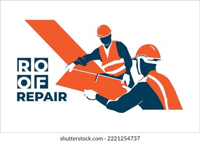 Worker roof repair. Vector illustration.