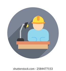 Worker rounded flat color icon, mini, small illustration. use for modern concept, print, UI, UX kit, web and app development. Vector EPS 10, related to industrial, business, finance, investment.