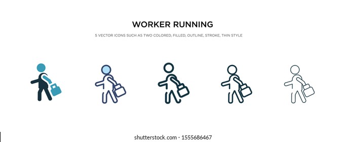 icono de trabajo ejecutando en una ilustración vectorial de estilo diferente. dos trabajadores negros y coloreados que ejecutan iconos vectoriales diseñados en el estilo de relleno, contorno, línea y trazo pueden utilizarse para web, móvil, ui