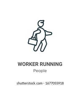 Vektorillustration-Symbol des Arbeitnehmers, das die Umrisslinie ausführt. Dünne schwarze Arbeiter mit Laufsymbol, flache Vektorillustration einfache Elementgrafik aus bearbeitbaren Menschen Konzept einzeln auf weißem Hintergrund