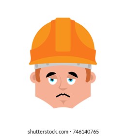 Worker sad emotion avatar. Builder in protective helmets sorrowful emoji face. Vector illustration