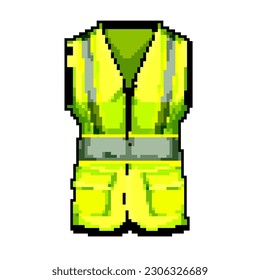 vector retro de arte de píxeles de juego de chaleco seguro para el trabajador. chaleco seguro para trabajadores de bits. ilustración vintage antigua
