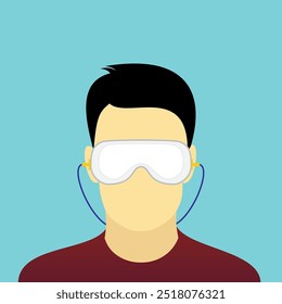 Worker with safety glasses and ear plug. Vector illustration of labor head wearing goggles and hearing protection for personal protective equipment.
