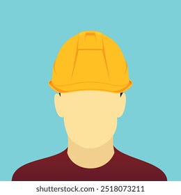 Worker with safety helmet. Vector illustration of labor head wearing hardhat for personal protective equipment.