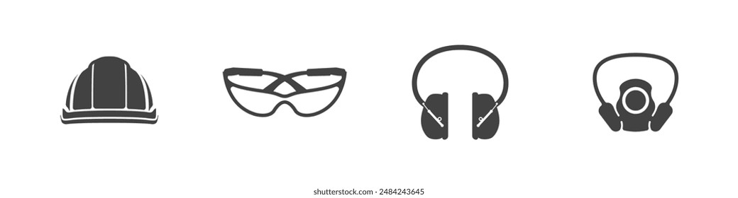 Icono de Elementos de seguridad del trabajador. Conjunto de iconos de Vector de seguridad de construcción. Gafas, auriculares, casco, respirador conjunto de iconos de protección de la salud del trabajador.