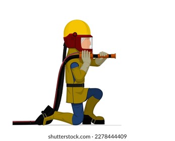 A worker is sand blasting on white background