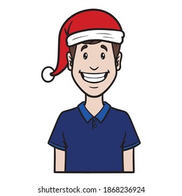 trabajador con sombrero santa. avatar, cómic, aislado.