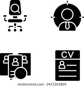 Worker selection process black glyph icons set on white space. Job position. Headhunting. Applicant resume. Choosing employee. Silhouette symbols. Solid pictogram pack. Vector isolated illustration