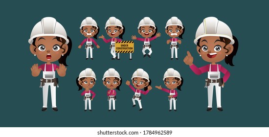 Worker set. Different poses and gestures