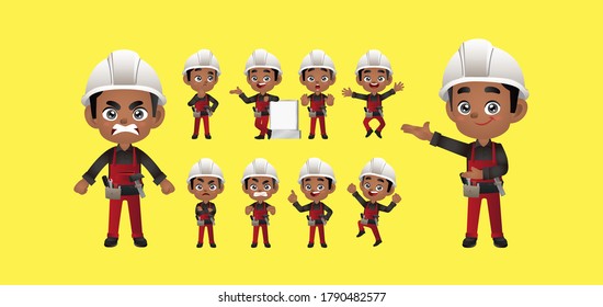 Arbeiter-Set. Unterschiedliche Posen und Gesten