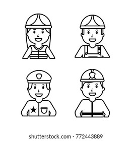 worker set - office worker chef doctor fireman pilot policeman