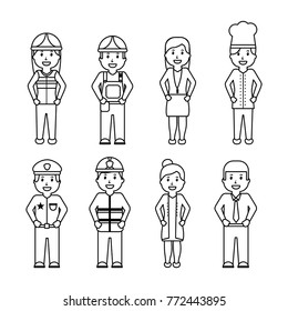 worker set - office worker chef doctor fireman pilot policeman