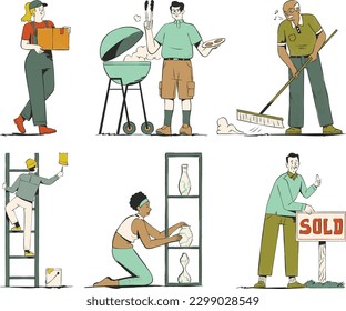 worker set. Set of people doing household work. Male and female cartoon characters. Vector illustration