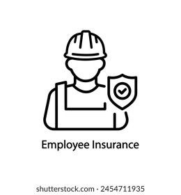 Worker and shield, medical insurance, labor safety, health protection, injury coverage, vector line icon