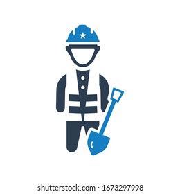 Worker with shovel icon, Worker vector