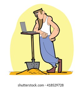 Worker shovel laptop