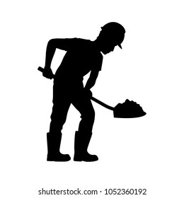 Worker with shovel silhouette vector