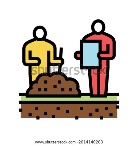 worker shovel soil for analyzing color icon vector. worker shovel soil for analyzing sign. isolated symbol illustration