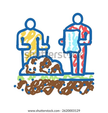 worker shovel soil for analyzing doodle icon sketch vector. worker shovel soil for analyzing sign. isolated symbol illustration