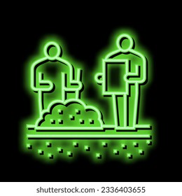 Arbeiterschaufelboden zur Analyse von Neonlichtzeichenvektoren. Arbeiterschaufelboden zur Analyse von Illustrationen