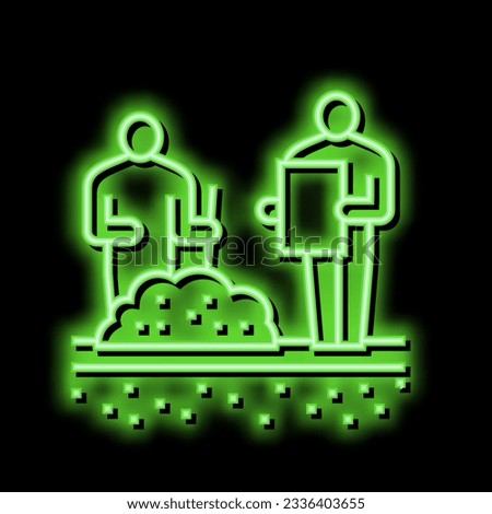 worker shovel soil for analyzing neon light sign vector. worker shovel soil for analyzing illustration