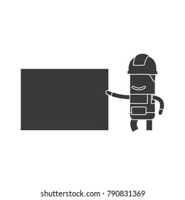 Worker showing a banner, vector illustration design. Construction characters collection.