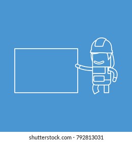 Worker showing a banner, vector illustration design. Construction characters collection.