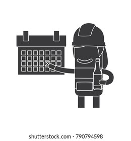 Worker showing a calendar with a beer, vector illustration design. Construction characters collection.