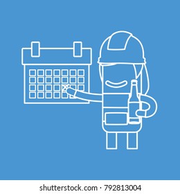 Worker showing a calendar with a beer, vector illustration design. Construction characters collection.