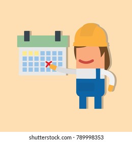 Worker showing a calendar, vector illustration design. Construction characters collection.