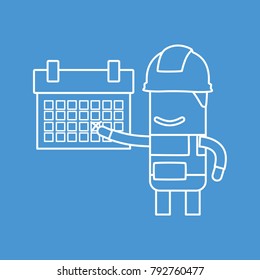 Worker showing a calendar, vector illustration design. Construction characters collection.