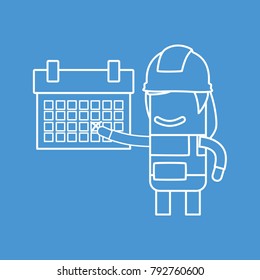 Worker showing a calendar, vector illustration design. Construction characters collection.