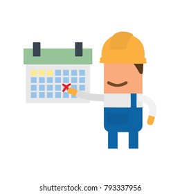 Worker showing a calendar, vector illustration design. Construction characters collection.